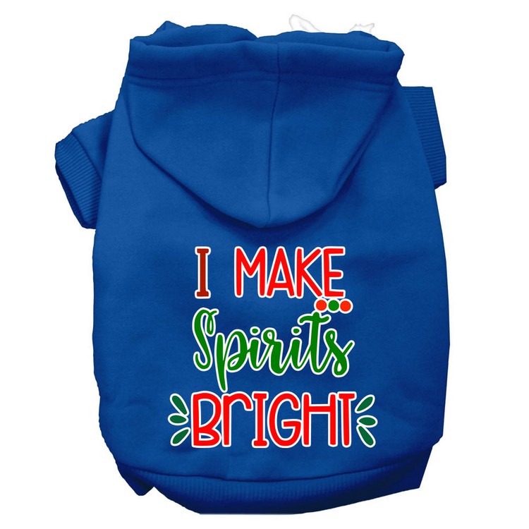 I Make Spirits Bright Screen Print Dog Hoodie Blue XS